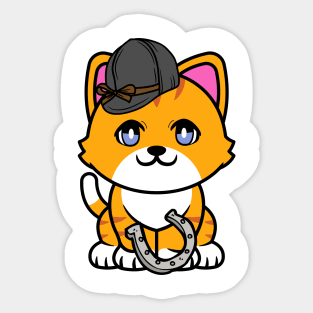 Funny orange cat is ready to ride a horse Sticker